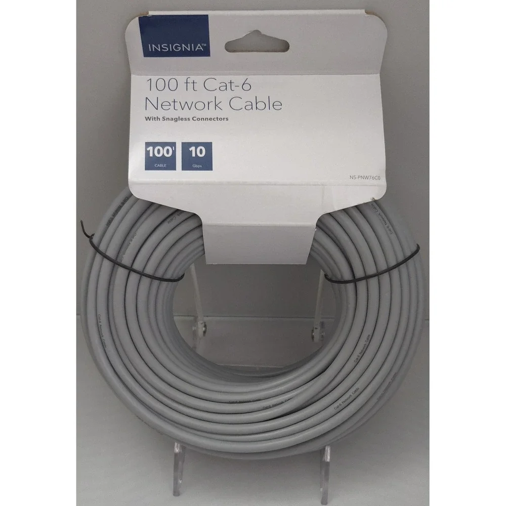 Insignia - 100ft Cat-6 Network Cable - Ethernet RJ45 - 10Gbps - NS-PNW76C0 - NEW